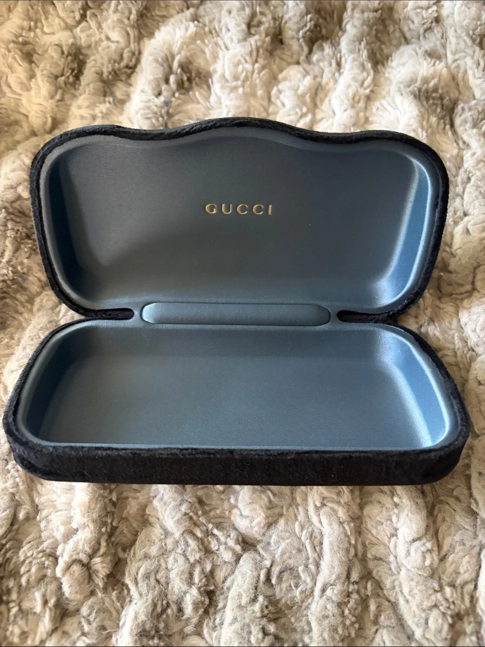 Gucci Black Hard Shell Sunglasses Case with Brown Drawstring Dust Bag